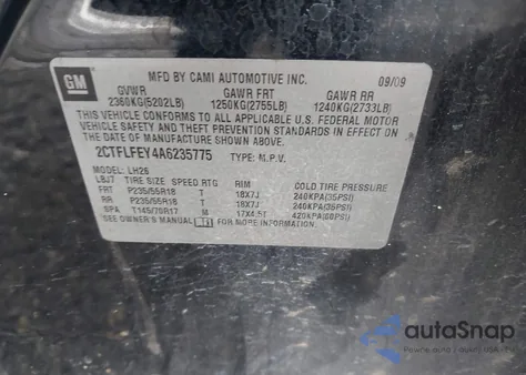 2010 GMC Terrain Slt-1 z USA, uszkodzony, nr VIN 2CTFLFEY4A6235775